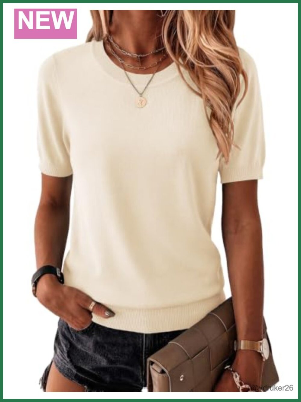 100% Viscose Short Sleeve Crewneck Knit Pullover Sweater
